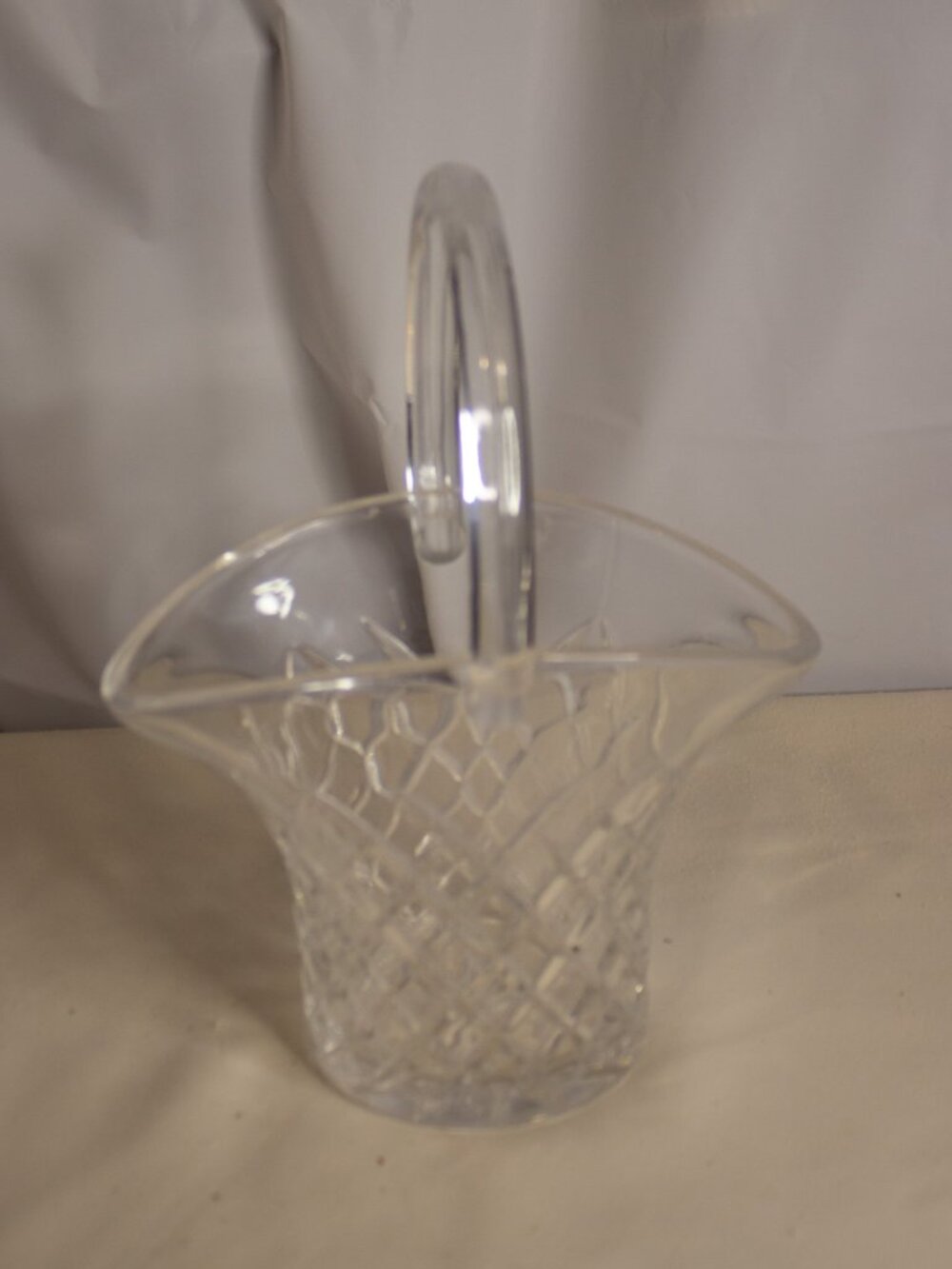 Vintage Pressed Glass Basket – Diamond Pattern – 8.75” – Heavy Molded Glass
